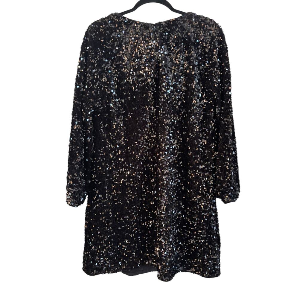 H&M Sequin Covered Black Shift Mini Dress Size Large Long Sleeve Party